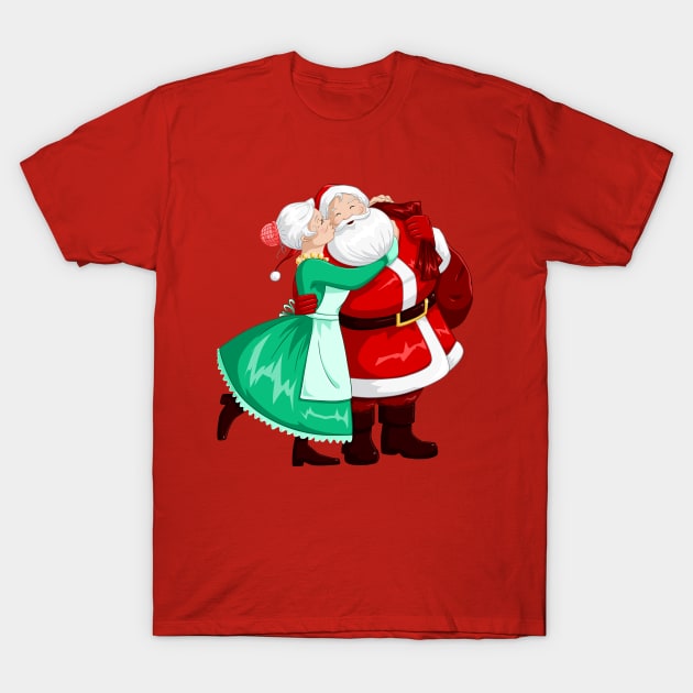 Mrs Claus Kisses Santa On Cheek And Hugs T-Shirt by LironPeer